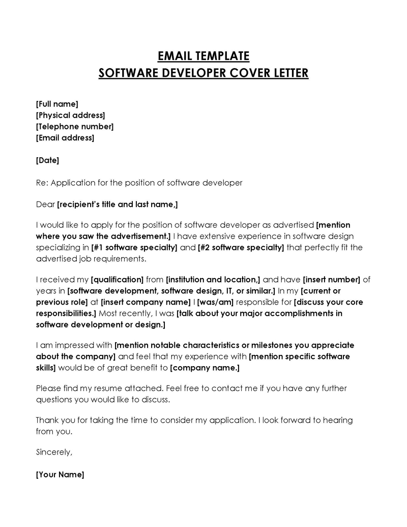 Editable Software Developer Cover Letter