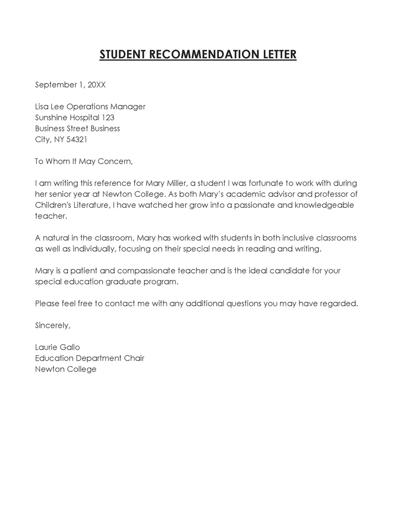 recommendation letter for student doc