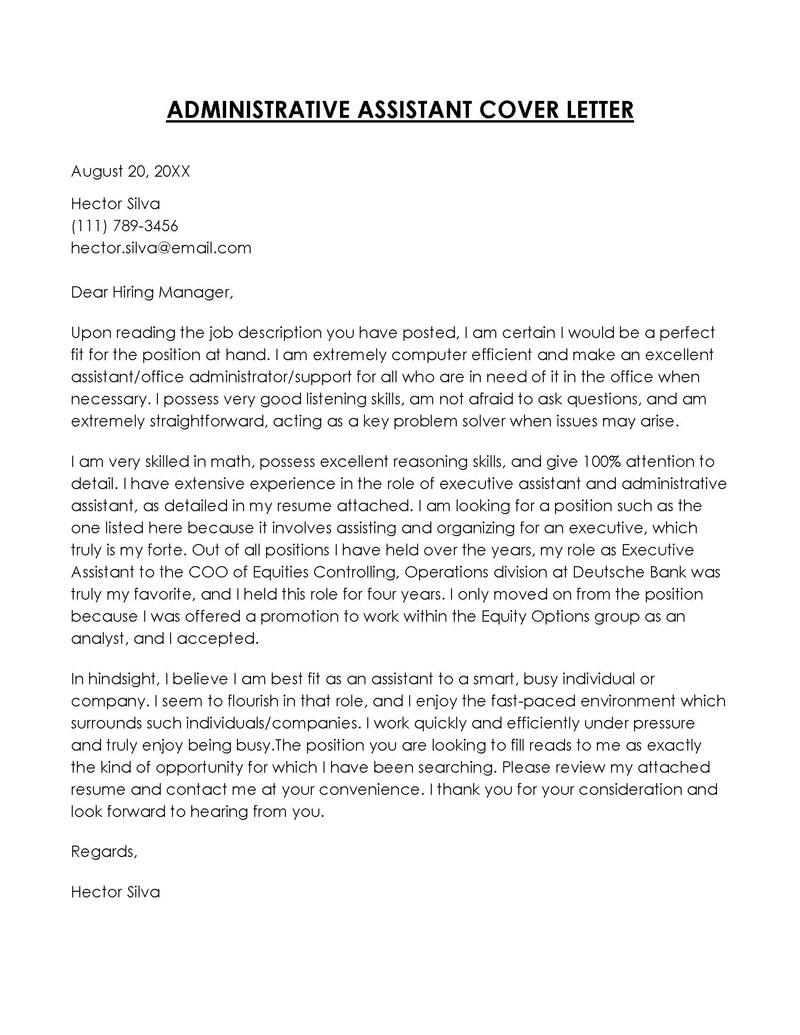 PDF Administrative Assistant Cover Letter Example