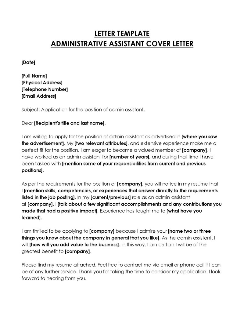 Editable Administrative Assistant Cover Letter Form