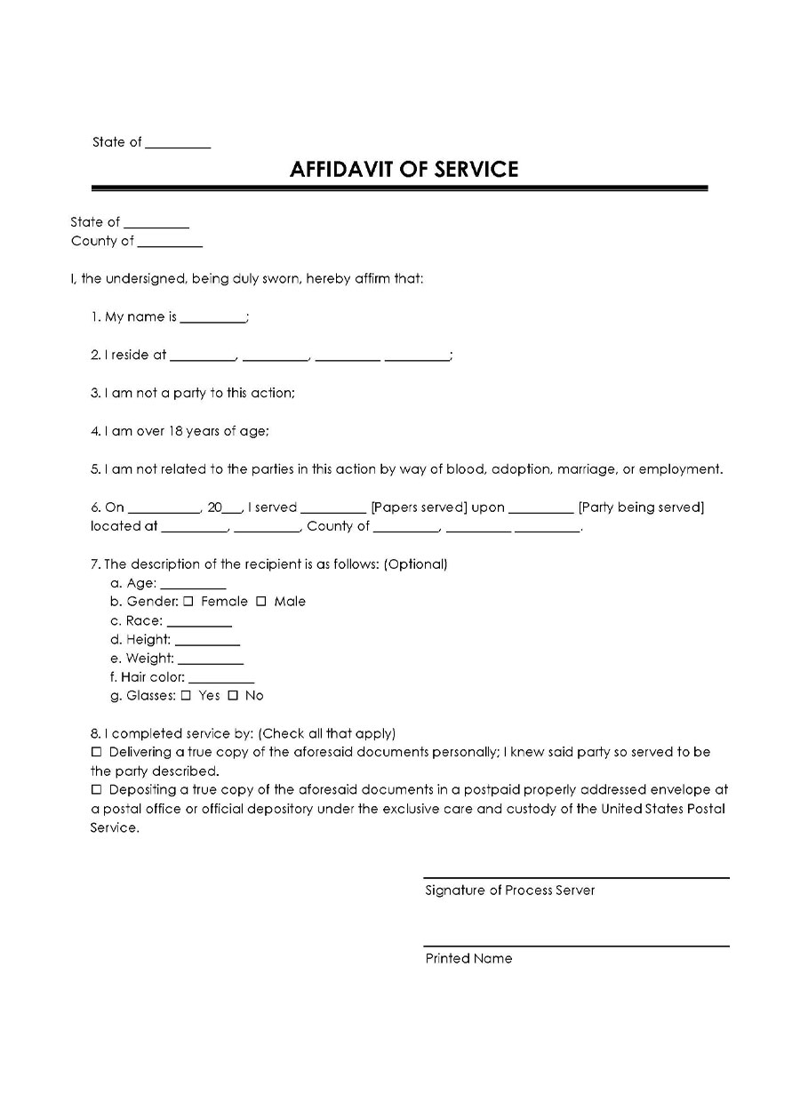 affidavit of personal service form