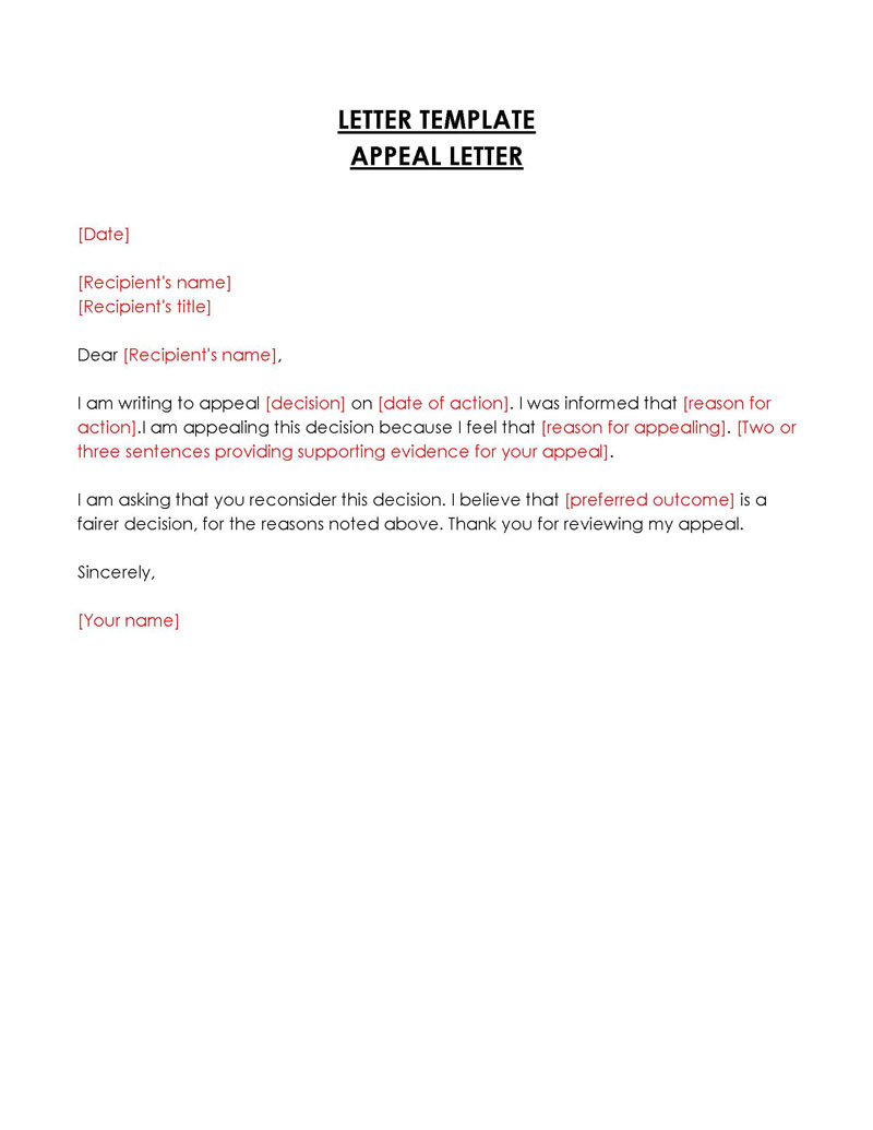 Printable Appeal Letter Sample