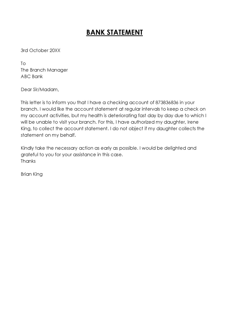 Comprehensive Statement Collection Bank Authorization Letter Sample as Word format