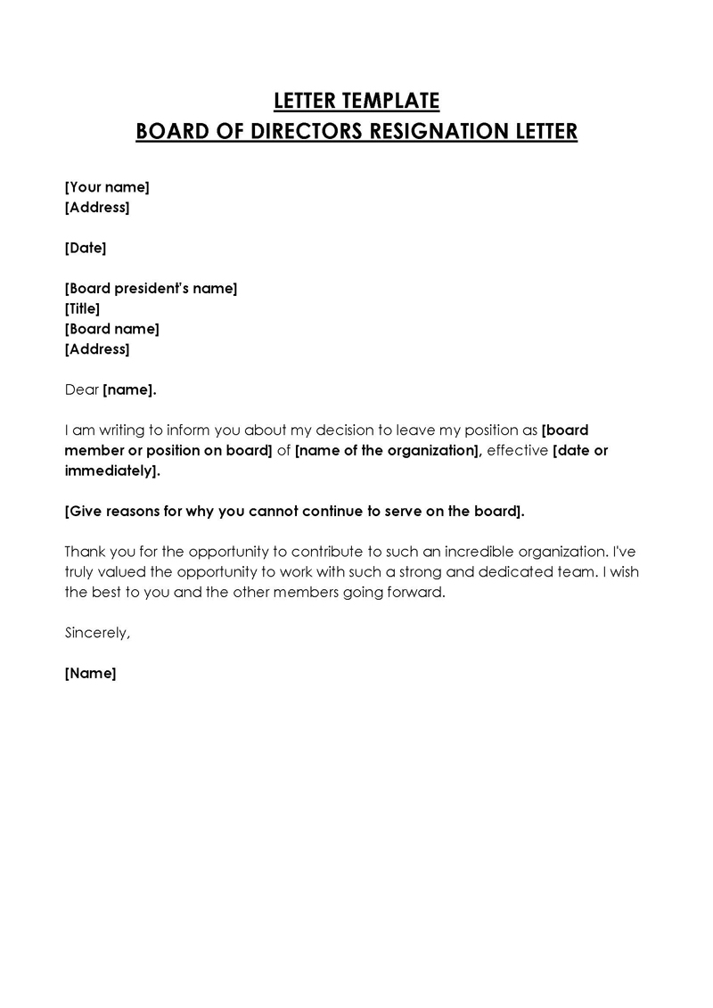 Editable Board Resignation Letter Template for Word