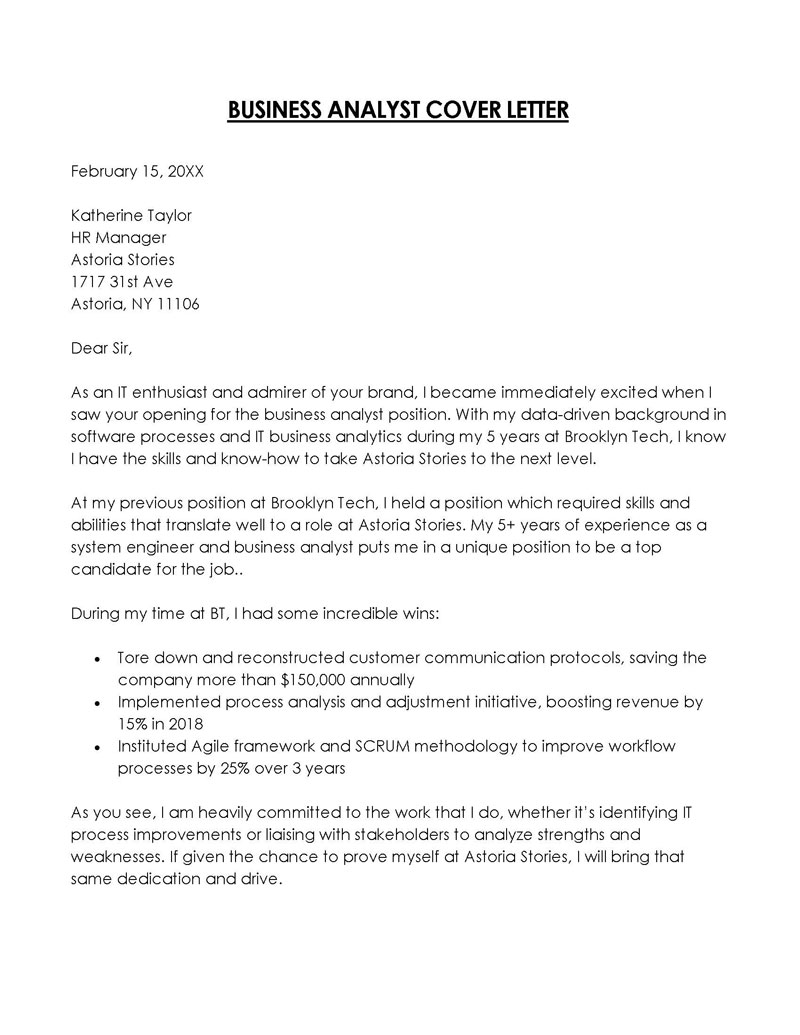 healthcare business analyst cover letter