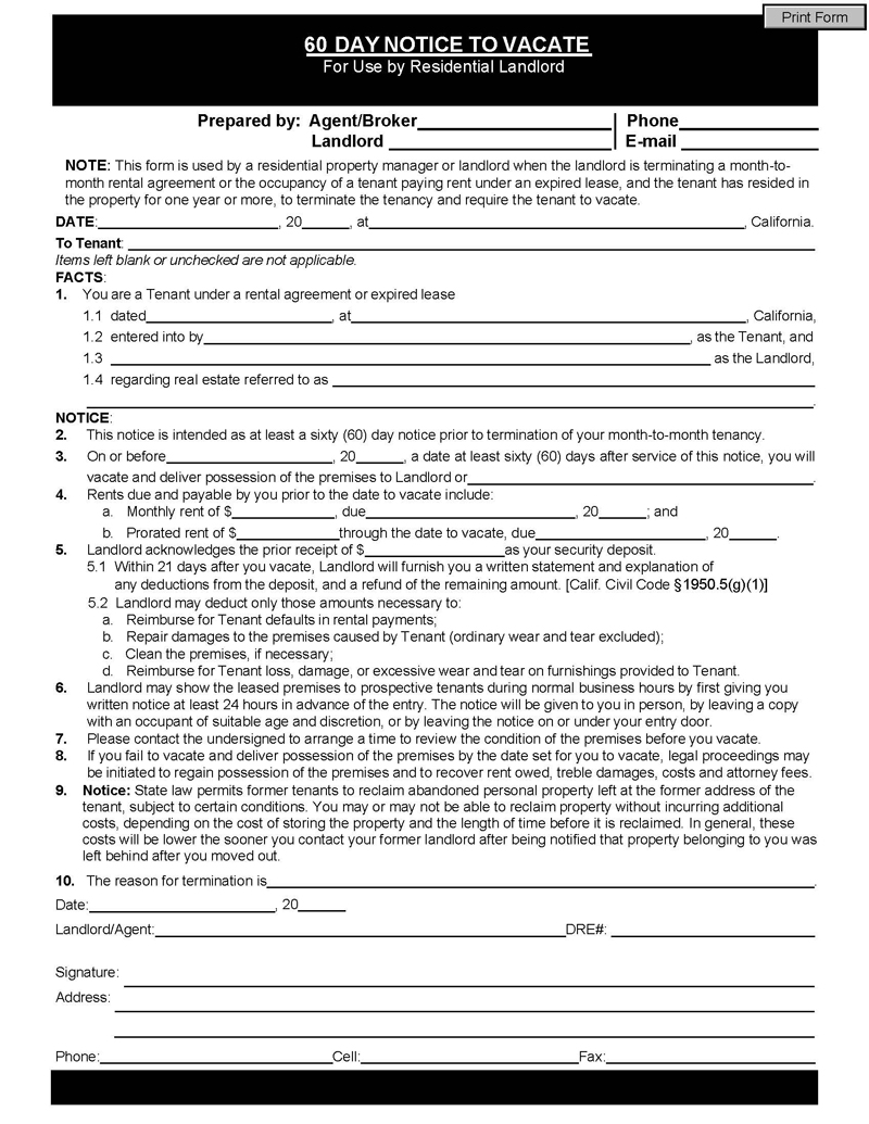 Free California Lease Termination Letter Form Template