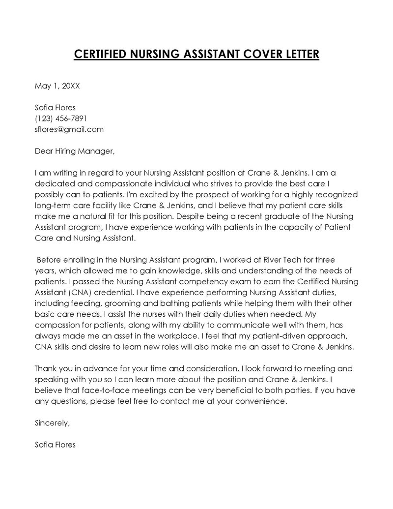 Sample Cover Letter For Certified Nursing Assistant Position Sample Cover Letter For Certified Nursing Assistant Position