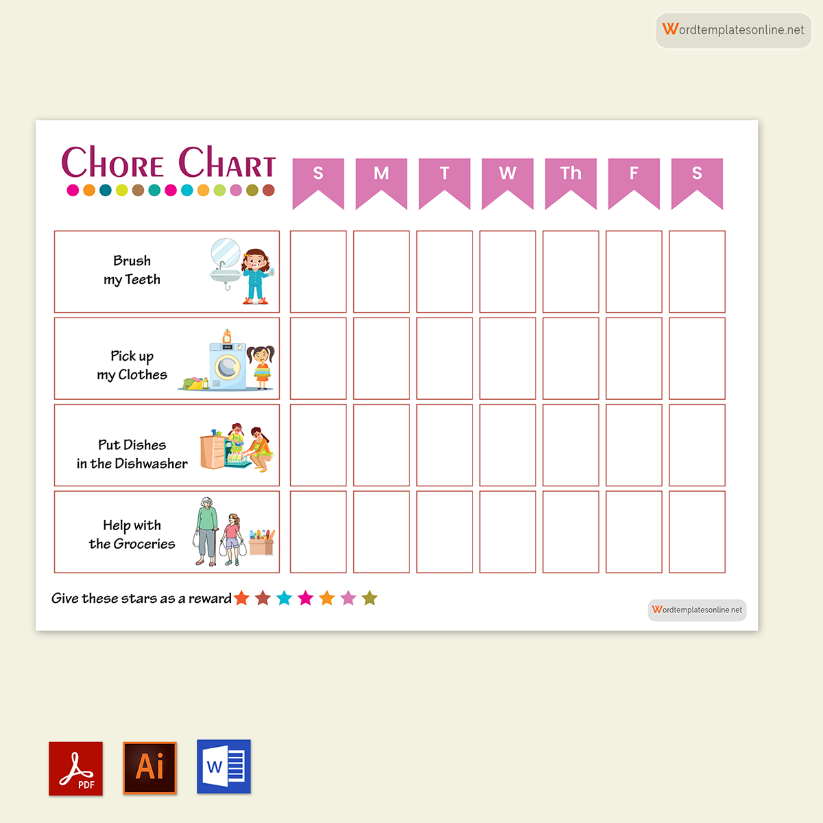 Sample Professional Chore Coloring Chart for Kids Sample 02 for Word and Adobe Format