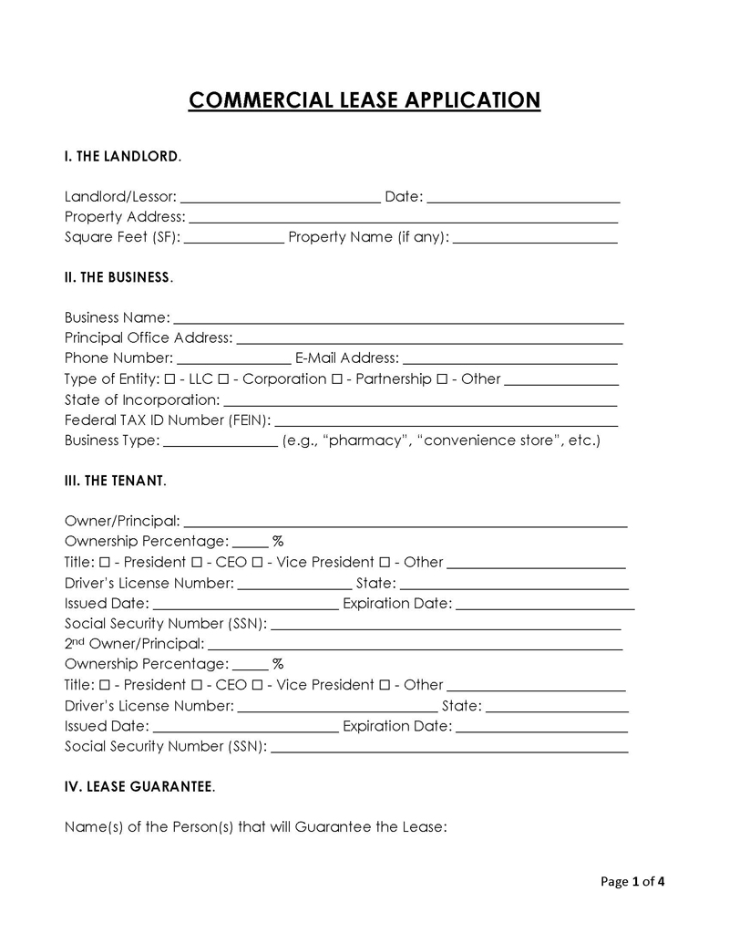 free printable commercial lease application