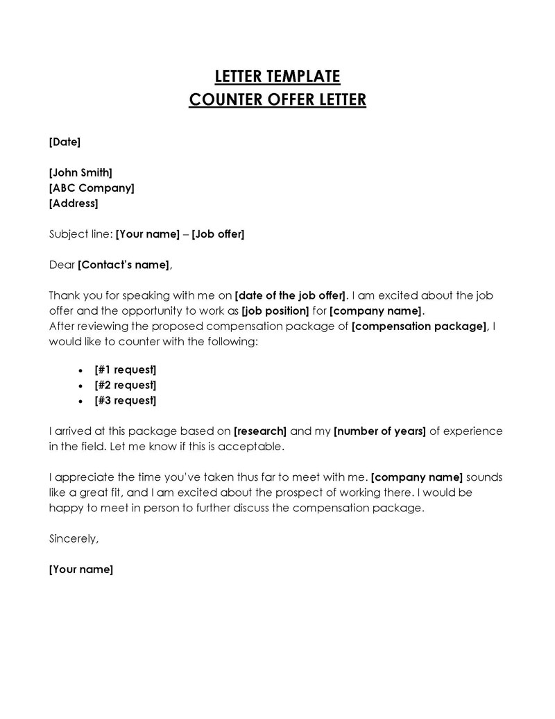 Counteroffer Letter Template - Free Sample