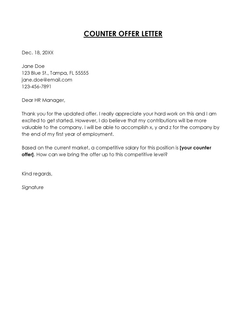 Counteroffer Letter Example - Free Template