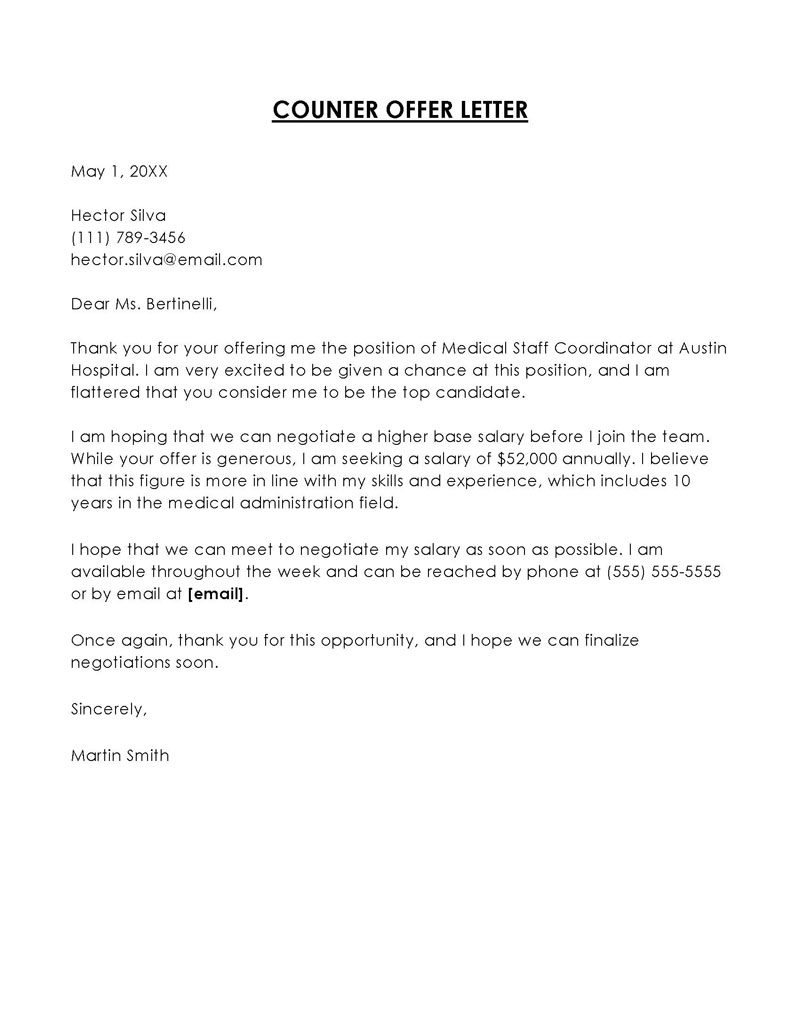 Editable Counteroffer Letter - Sample Text