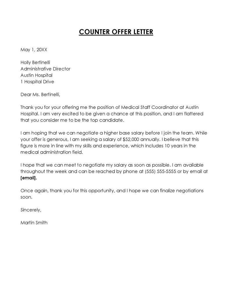 Printable Counteroffer Letter Template - Free Download