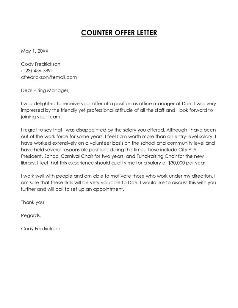Free Counteroffer Letter Template - Example