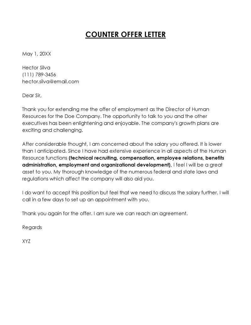 Printable Counteroffer Letter Template - Example