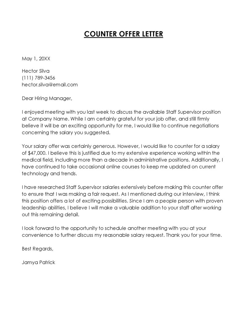 Editable Counteroffer Letter Sample - Free Download