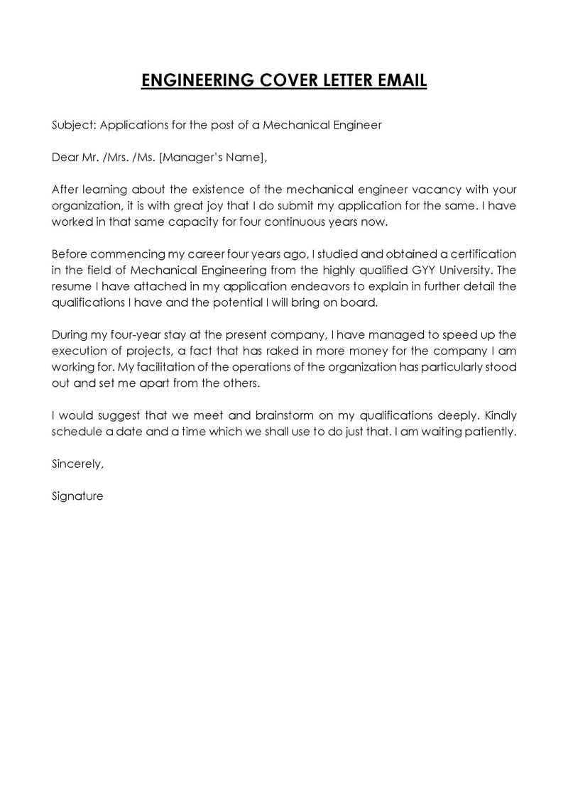 Free Professional Mechanical Engineer Cover Letter Template 01 for Word Format