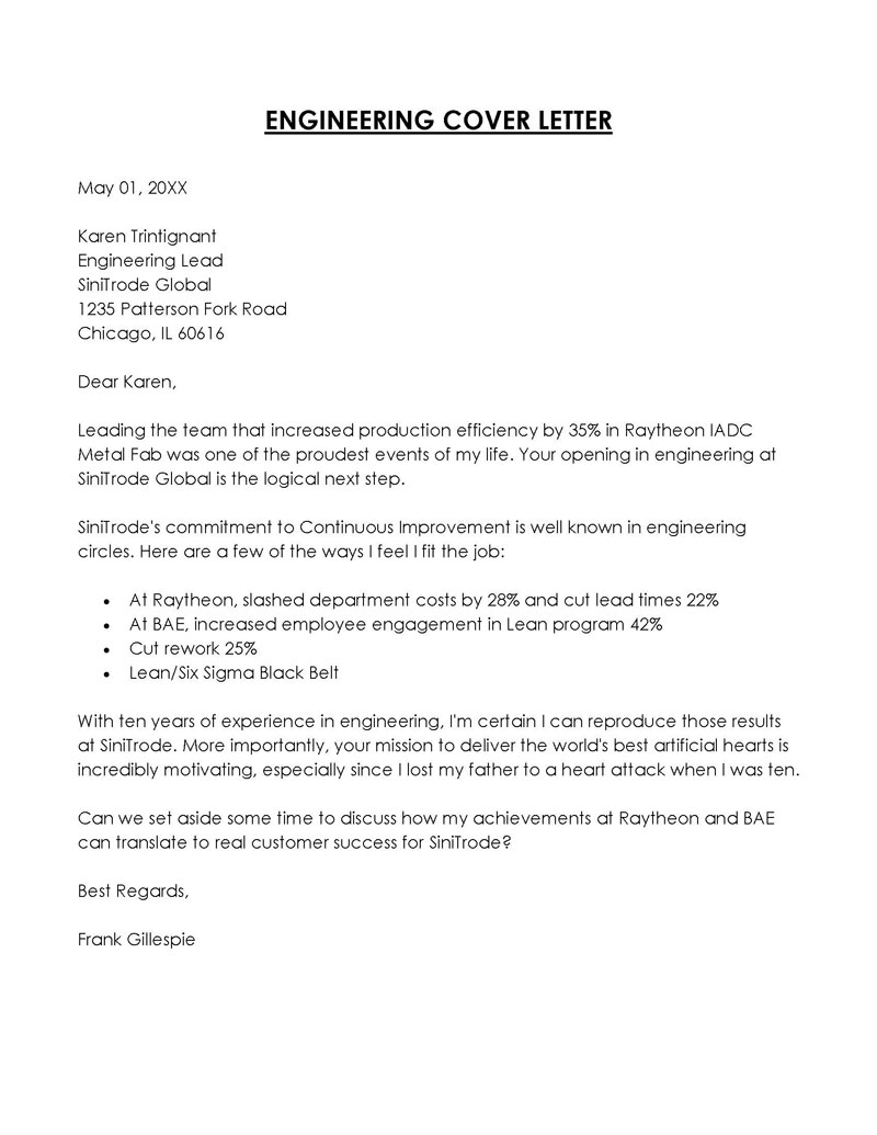 Free Engineering Cover Letter Sample