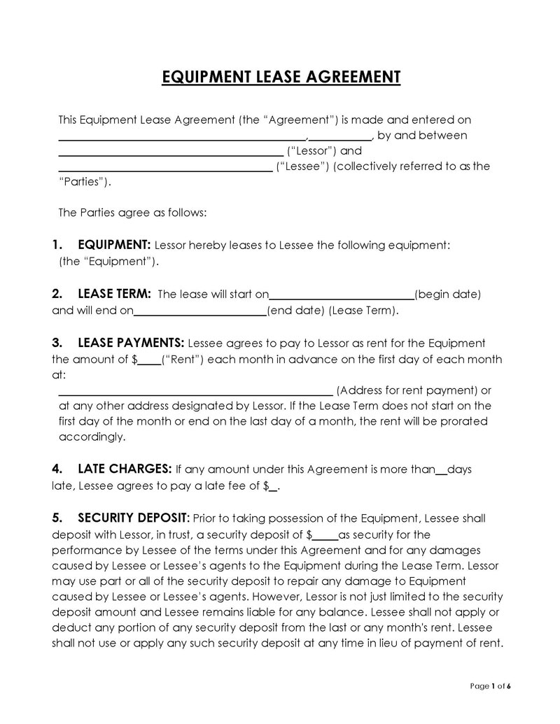 equipment rental agreement format in word