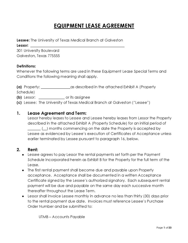 "Sample Equipment Rental Agreement Form"
