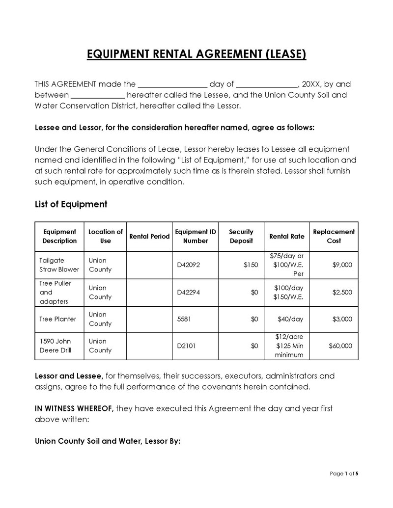"Editable Equipment Rental Agreement Template"