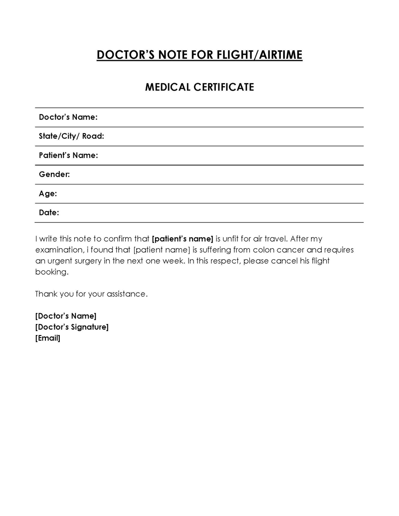 Doctor Note Template - Printable Format Example