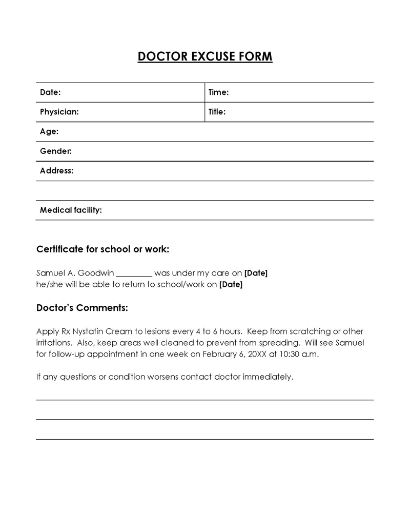 Download Free Doctor Note Template - Printable Version