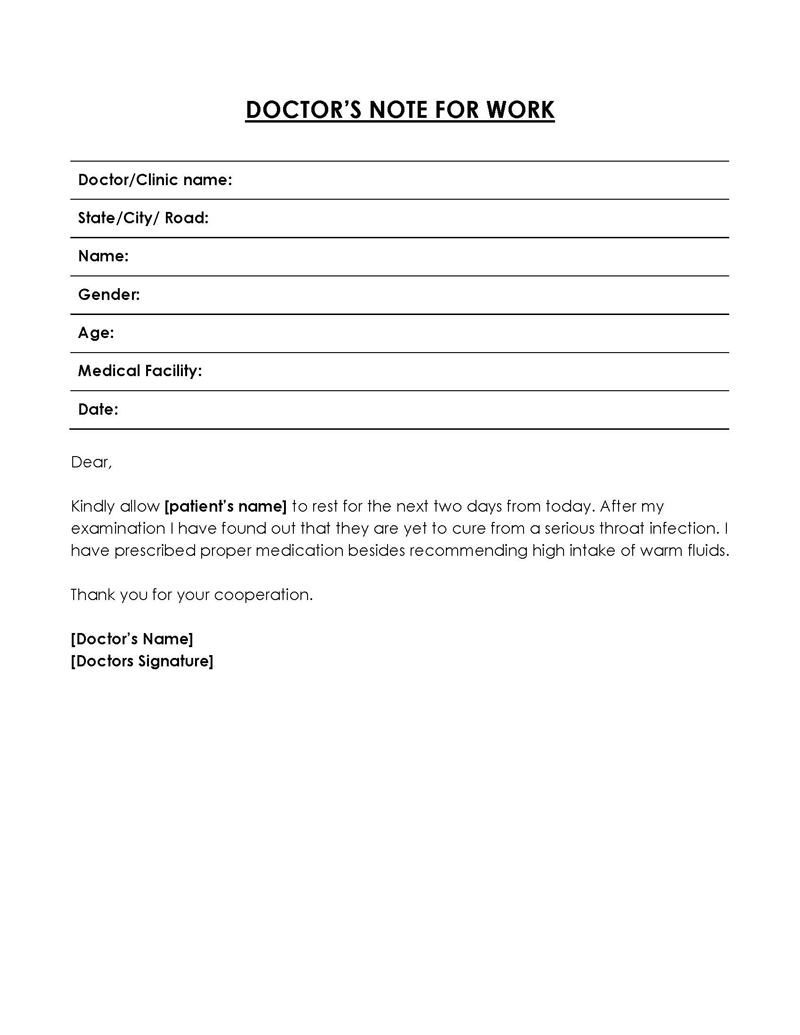 Doctor Note Template - Example Format
