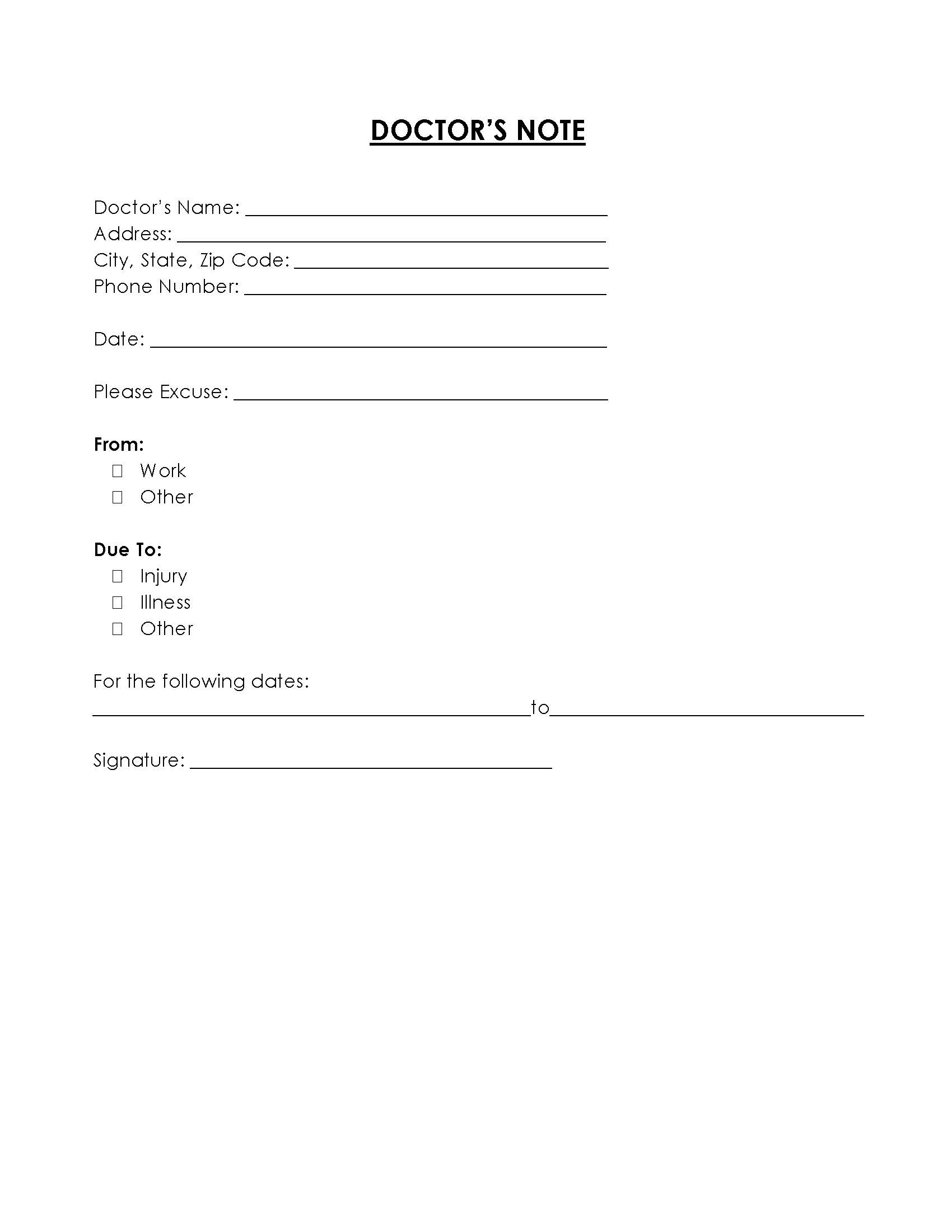 Free Doctor Note Template - Word Document Format