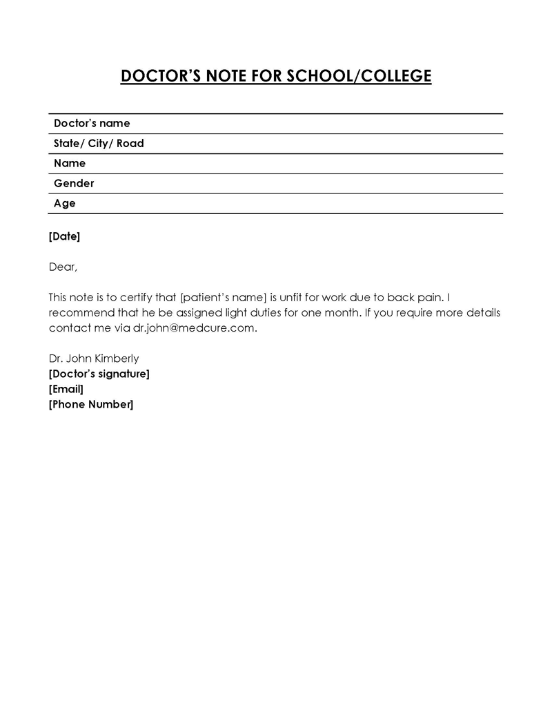 Doctor Note Template - Editable Word Format