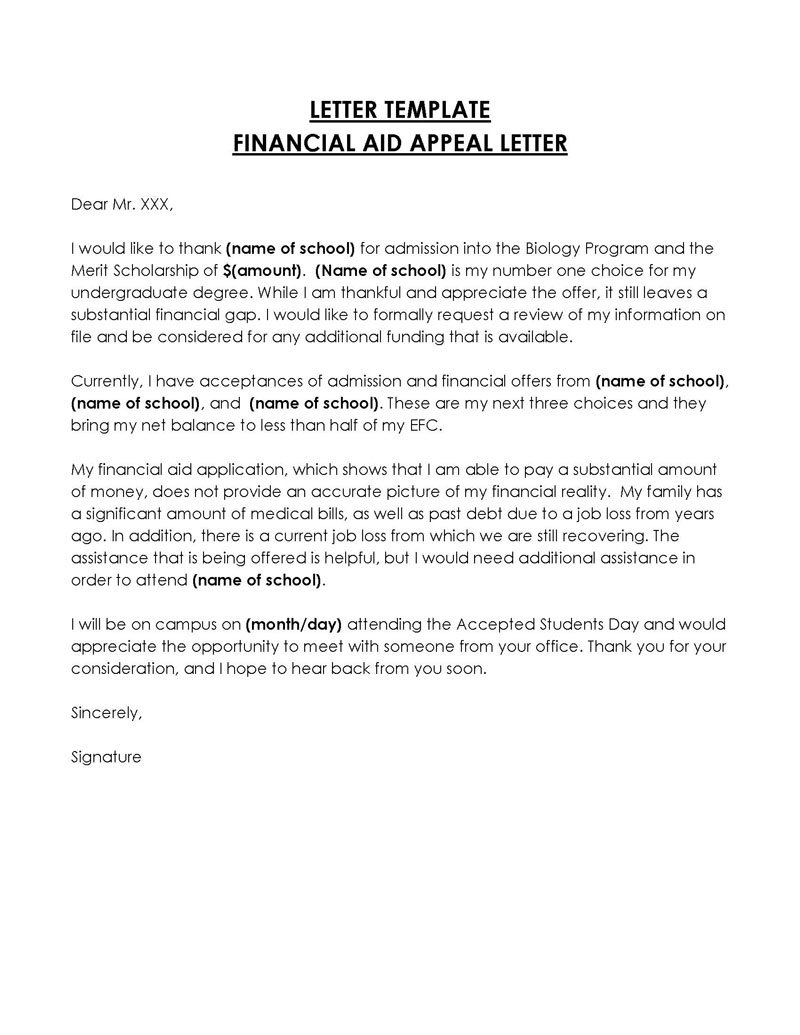 Great Comprehensive Financial Aid Appeal Letter Sample 02 as Word File