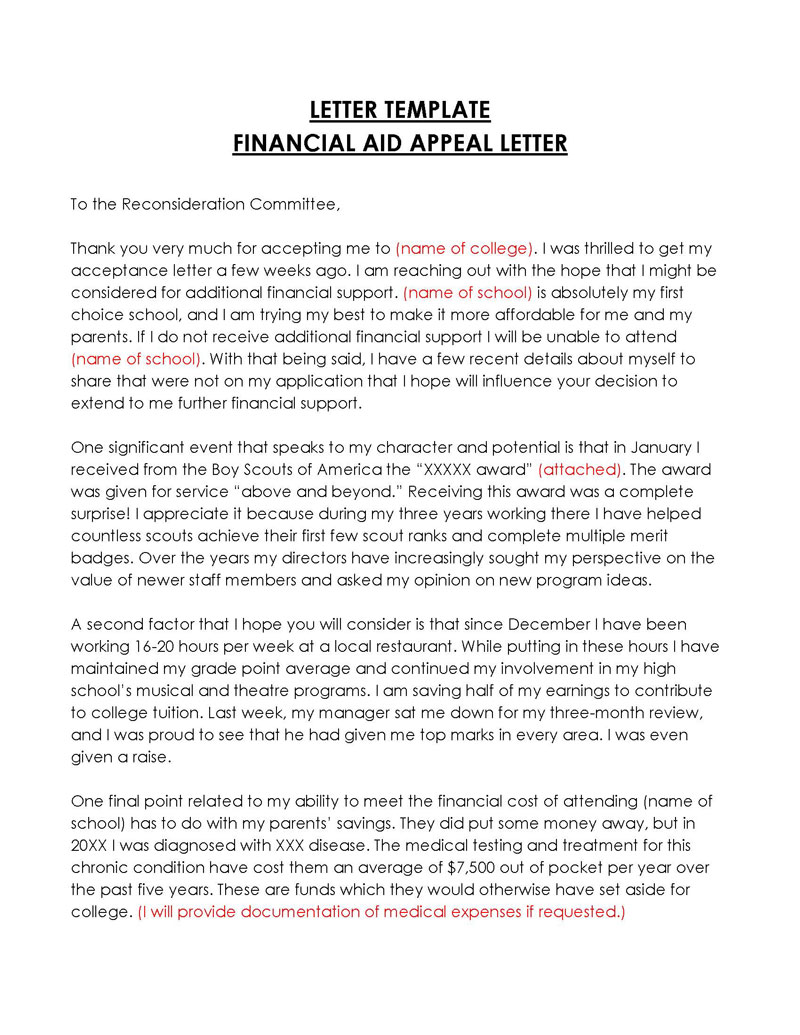 Great Comprehensive Financial Aid Appeal Letter Sample 03 as Word File