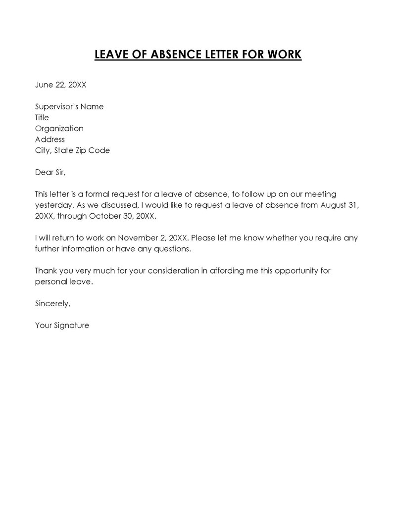 Word document leave of absence letter template 01