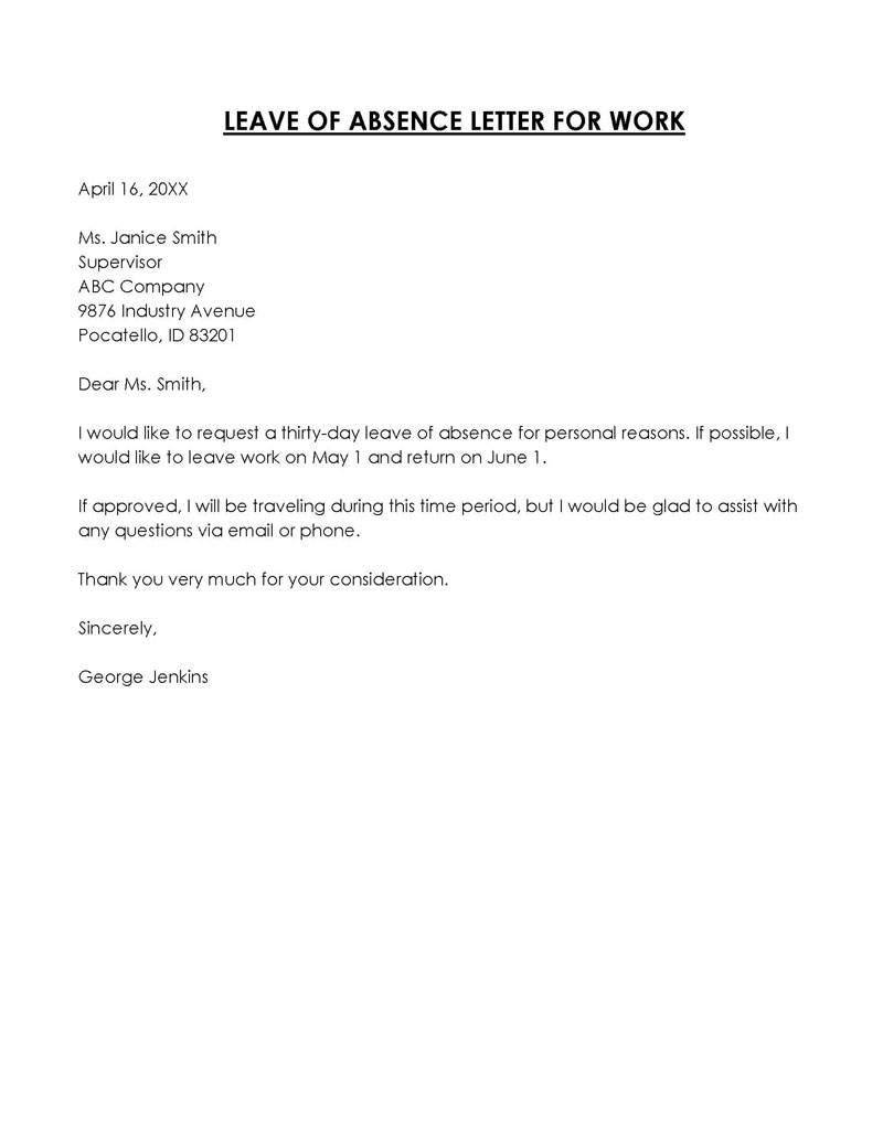  sample emergency leave letter for personal reason