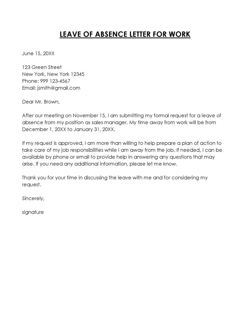 Word document leave of absence letter template 09