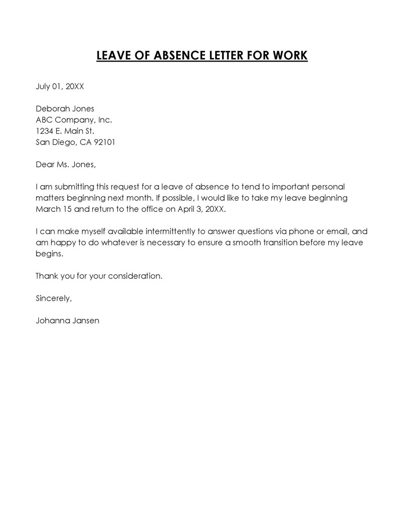 Word document leave of absence letter template 10