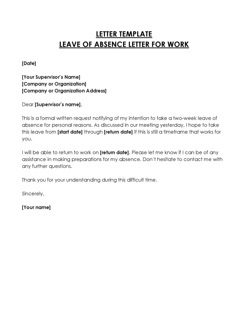 leave of absence letter for family reasons