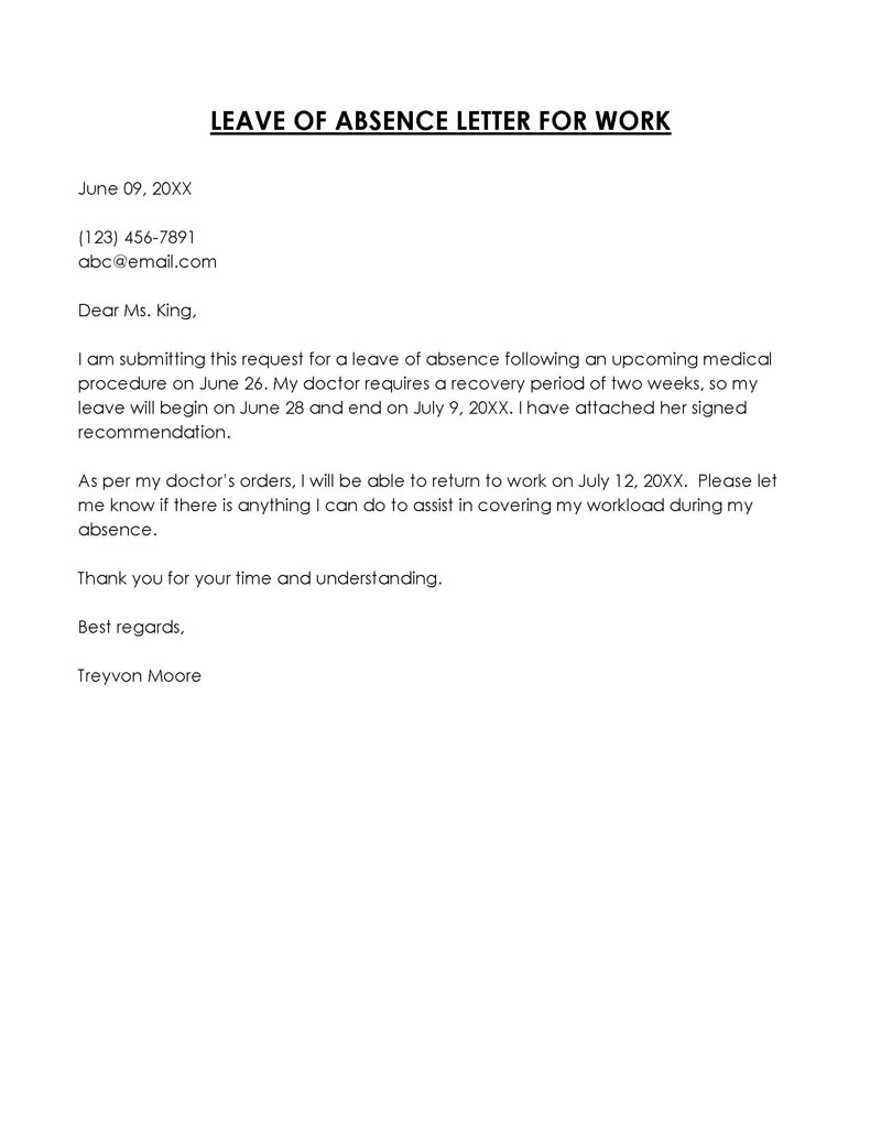 Word document leave of absence letter template 13
