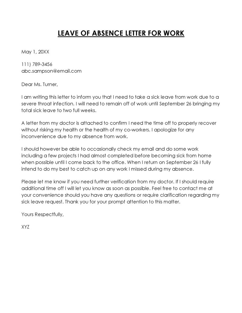 Word document leave of absence letter template 15