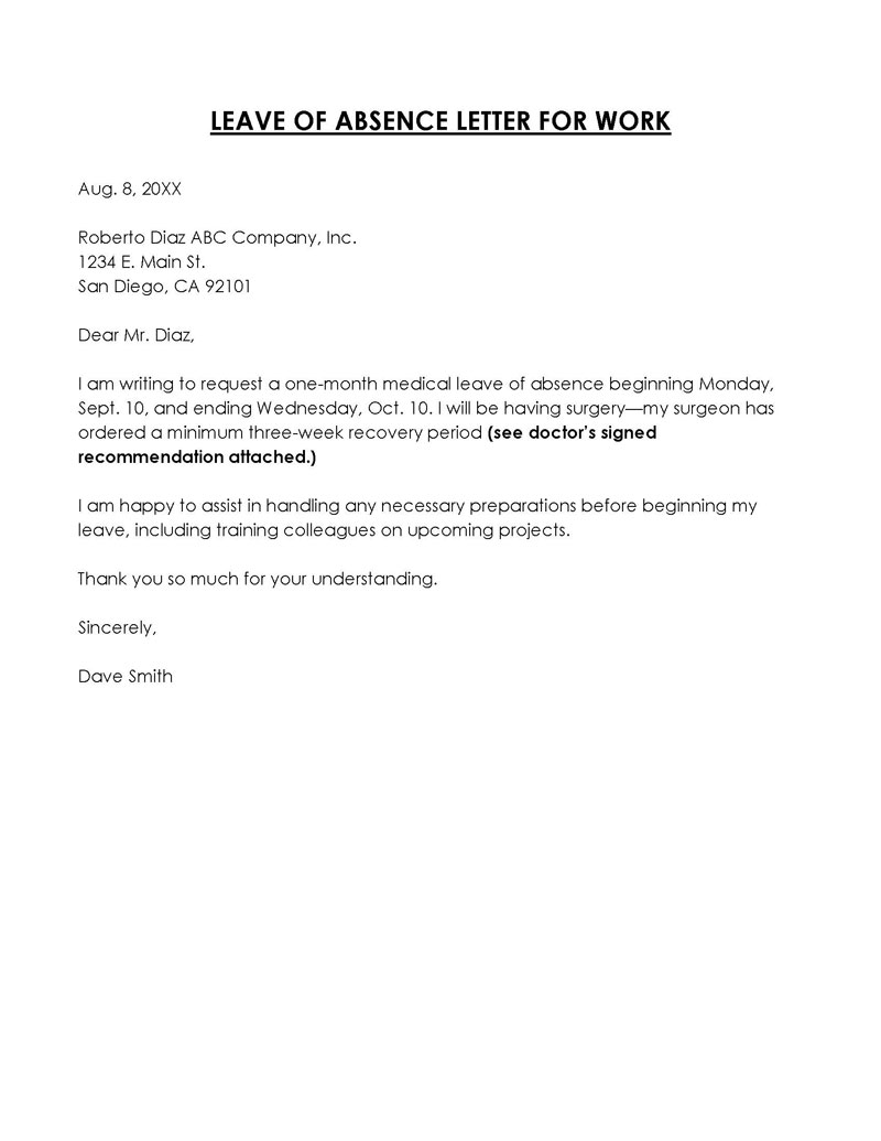 Word document leave of absence letter template 16