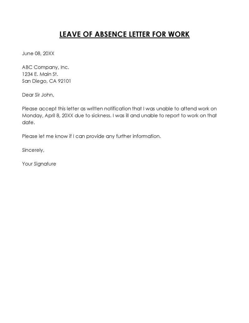 Word document leave of absence letter template 17