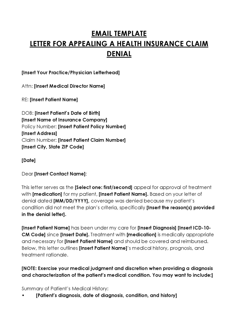 sample letter of appeal to health insurance company pdf