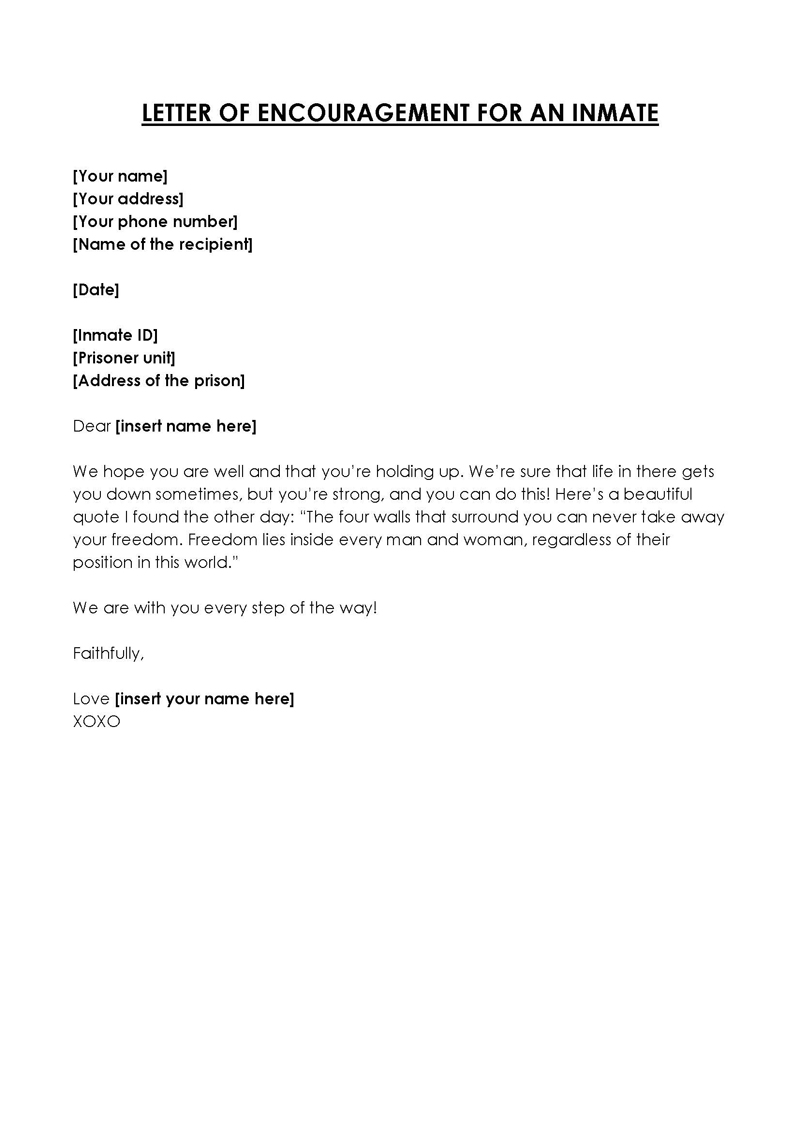 Letter to Inmate - Word Document Template