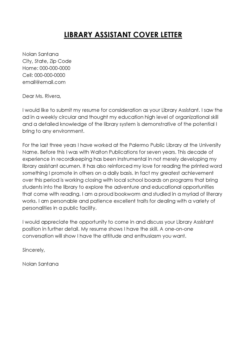 cover letter for library circulation assistant