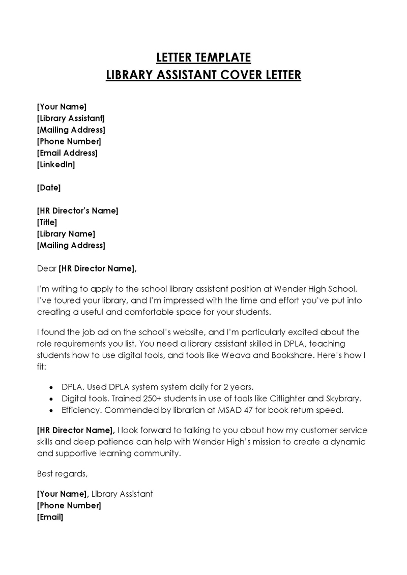 Great Comprehensive Library Assistant Cover Letter Sample 06 for Word Document