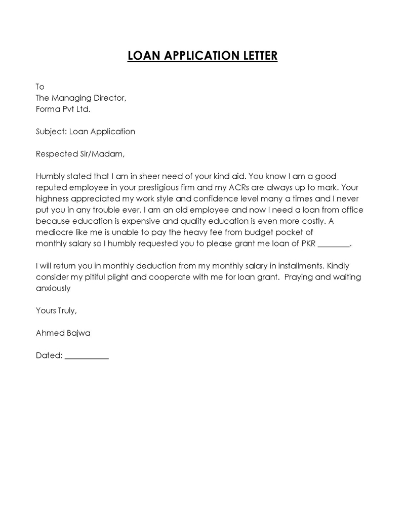 sample loan request letter to employer