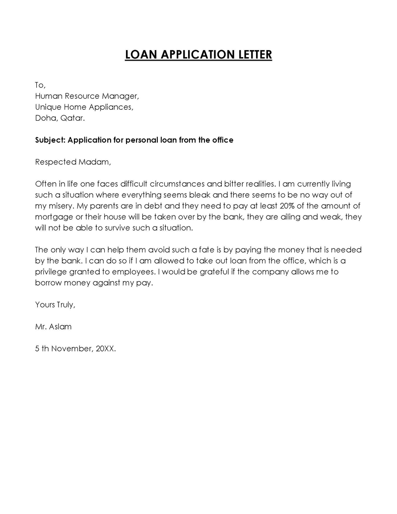 application letter for loan sample