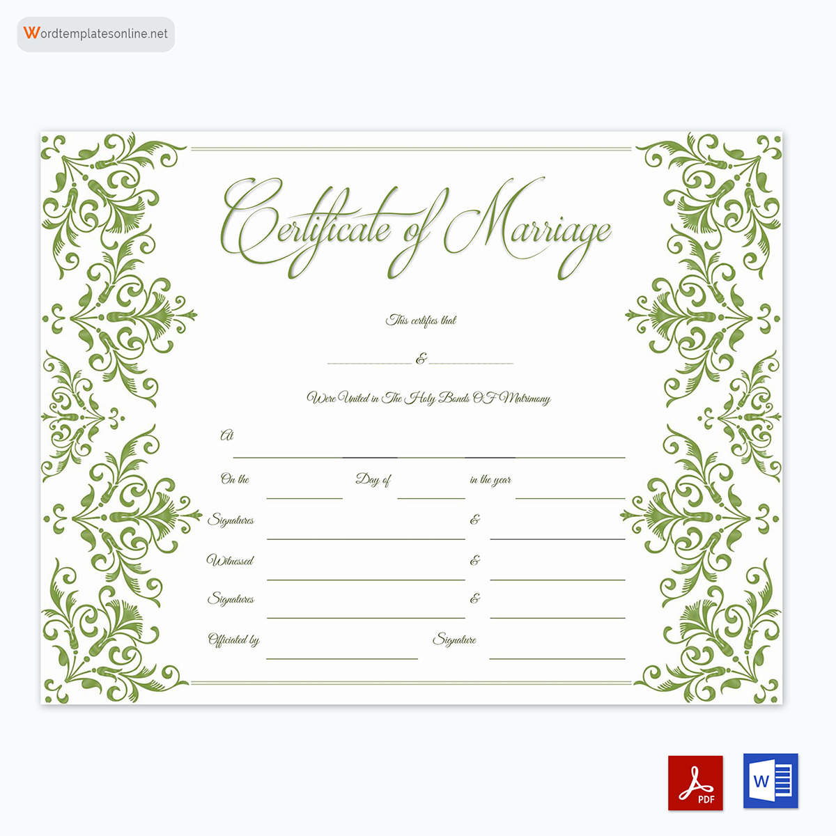 Free Fake Marriage Certificate Template 01 for Adobe