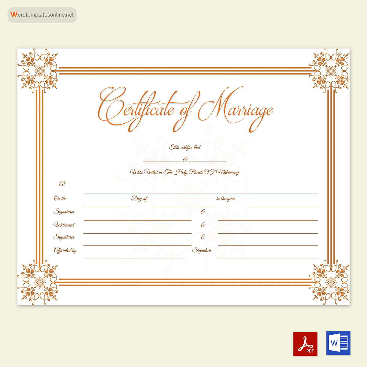 Editable Fake Marriage Certificate Template 02 for Word
