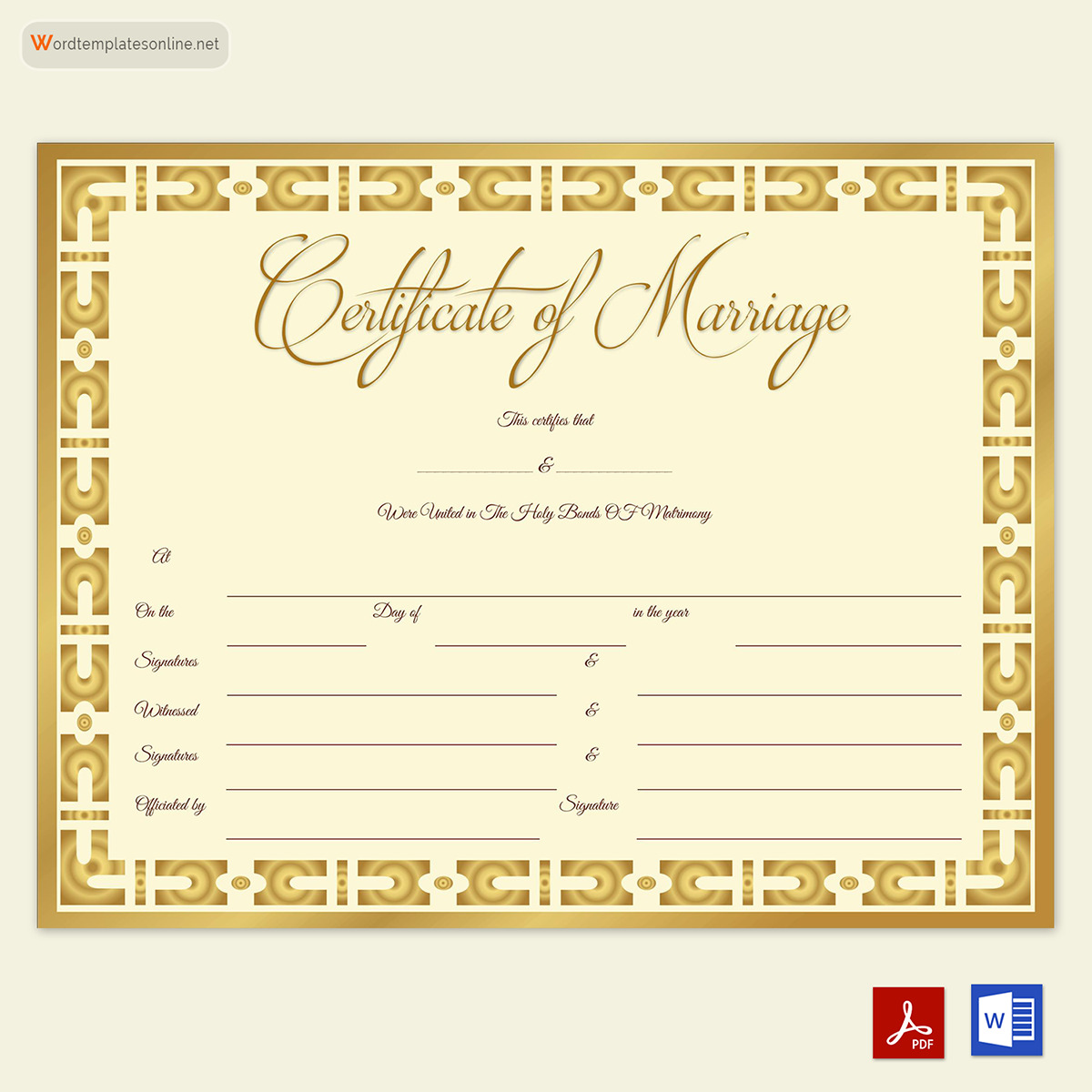 Printable Fake Marriage Certificate Template 04 for Adobe